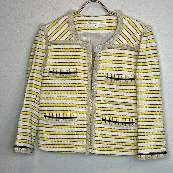 New Veronica Beard Talie Dickey Jacket w/ Frayed Trim Size 8 - Picture 2 of 15